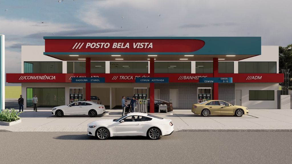 Posto Bela Vista — render frontal — projeto ANECO