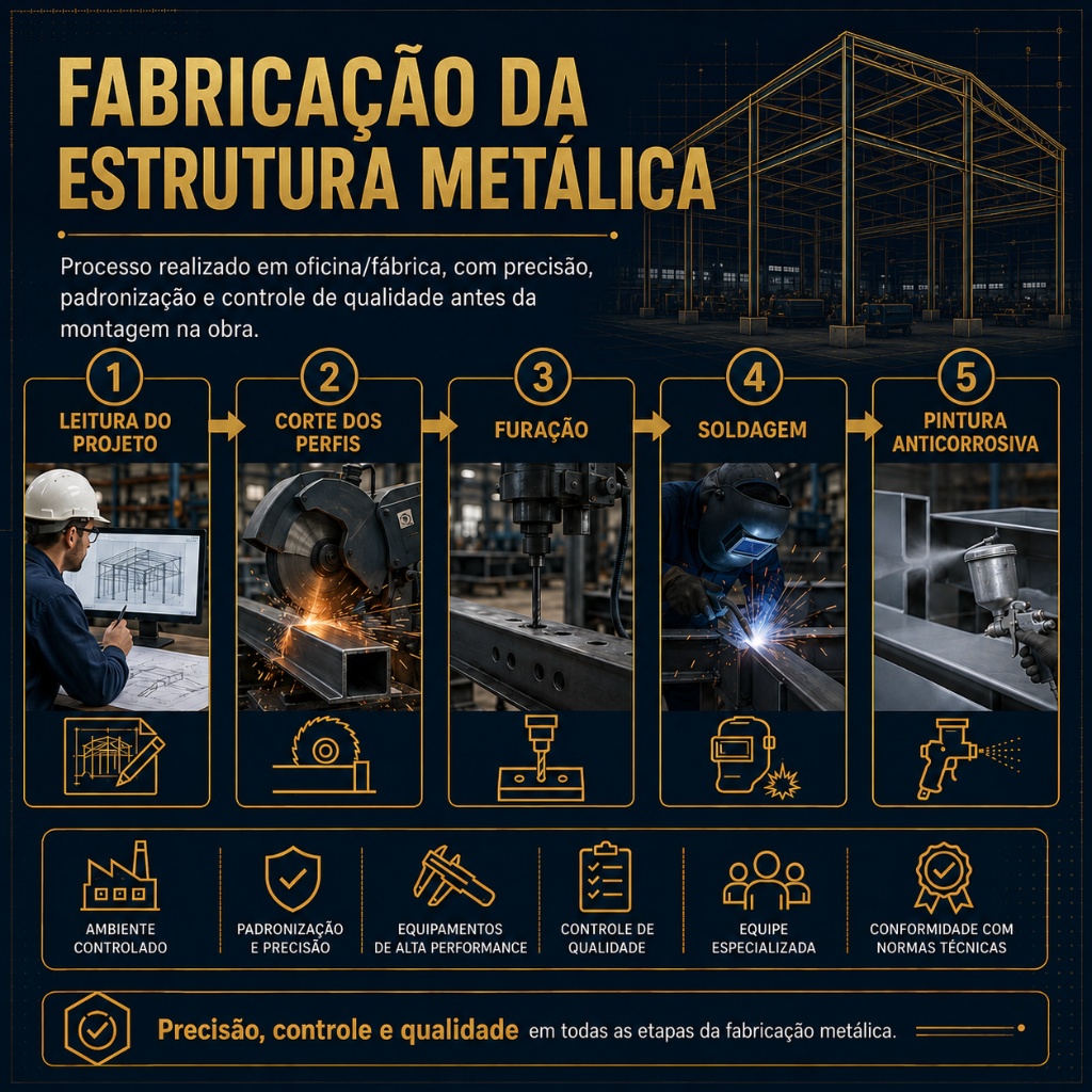 Infográfico: Fabricação da Estrutura em Galpão