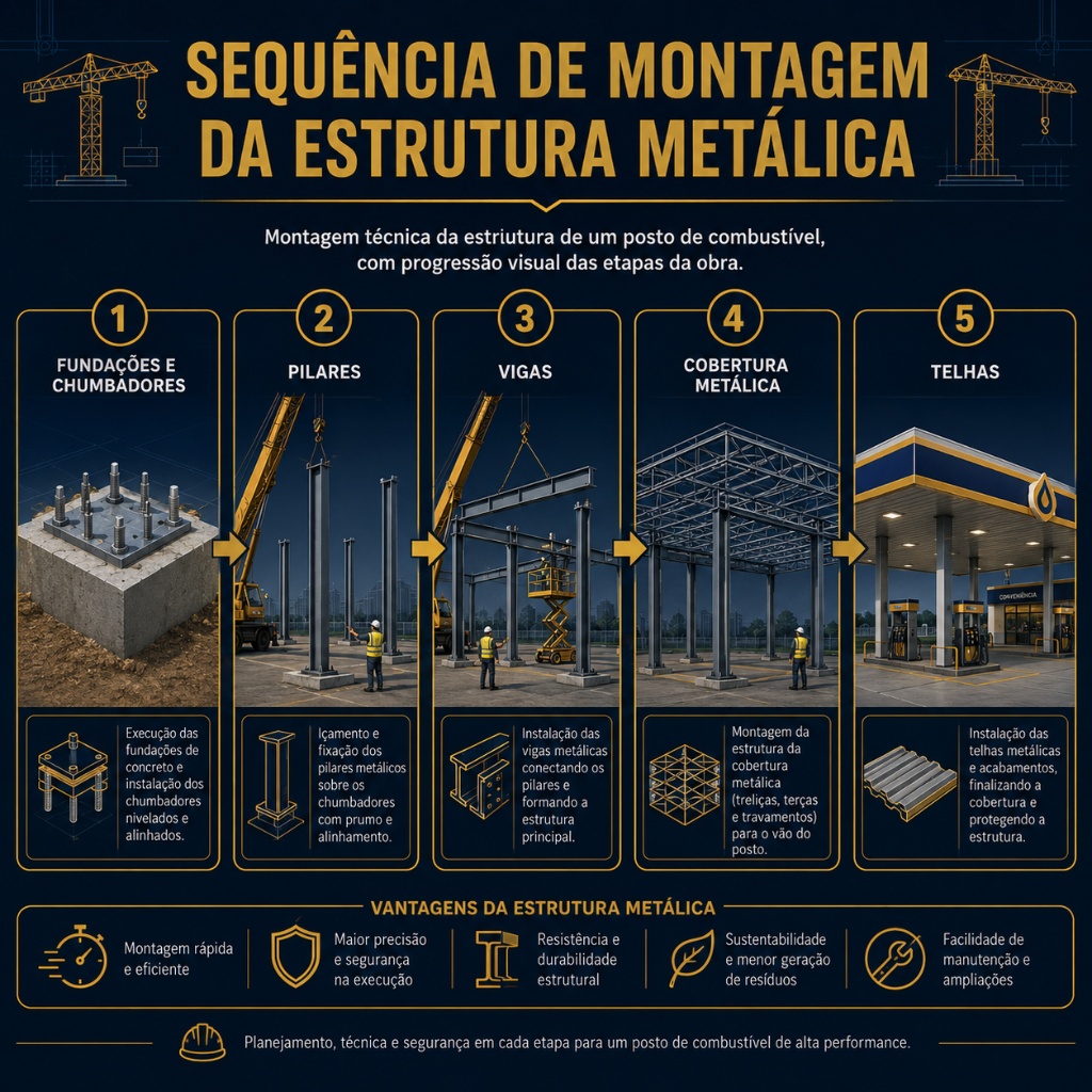 Infográfico: Montagem da Estrutura Metálica na Obra